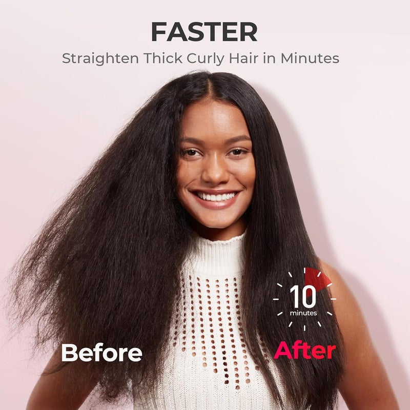 TYMO Hair Straightener Brush - Upgraded Ionic Plus Straightening Brush with Dense Bristles, 16 Temps, Dual Voltage | Ceramic Hot Comb for Women | Flat Iron for Thick Curly Hair, Pink - Image 4